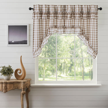 Annie Buffalo Portabella Check Ruffled Swag Set of 2 36x36x16 VHC Brands - The Fox Decor